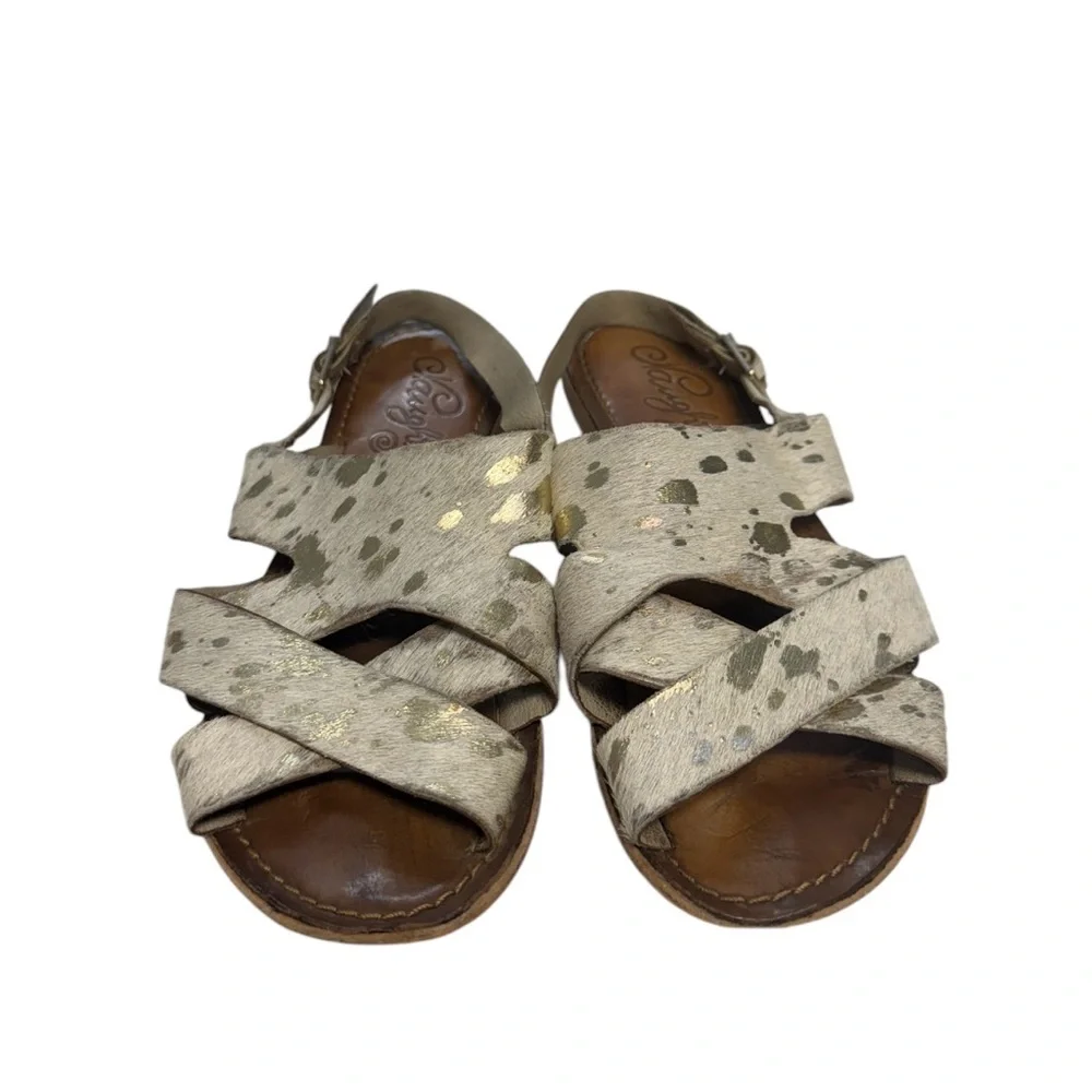 Naughty Monkey Leather Sandals with Pony Hair & Gold Accents Size 6.5